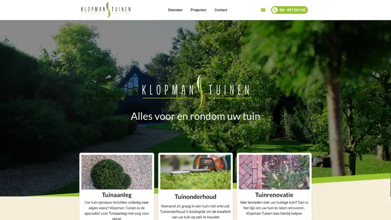Mockup van website voor Klopmantuinen